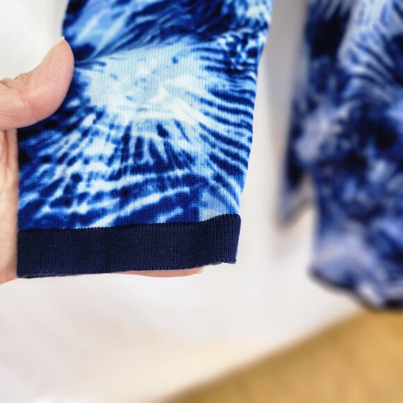 Lands End Women's Blue Tie Dye Open Front Long Sleeve Cardigan Sweater M/Tall - Picture 4 of 14